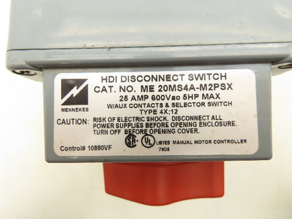 Mennekes ME20MS4A-M2PSX HDI Safety Disconnect Switch 25Amp 600VAC 5HP