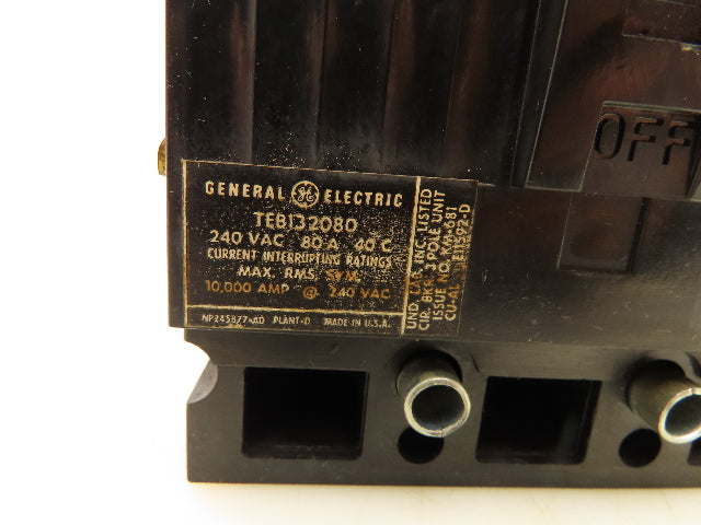 General Electric TEB132080 Circuit Breaker 240V 80A 3 Pole
