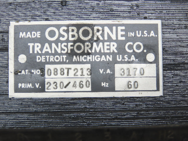 Osborne 088T213 Industrial Transformer 230/460V Pri