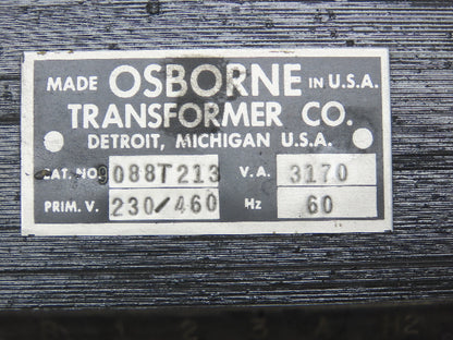Osborne 088T213 Industrial Transformer 230/460V Pri