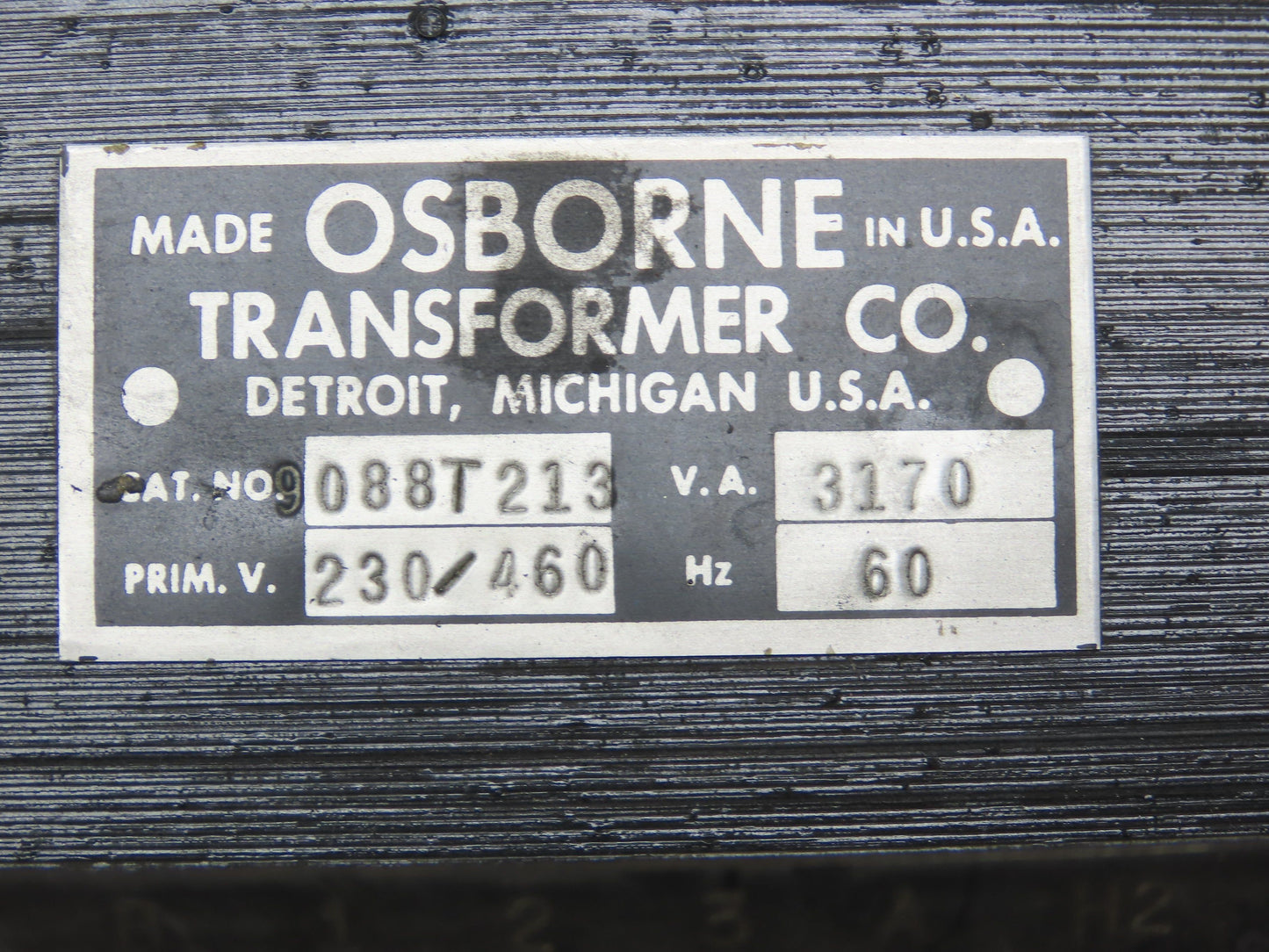 Osborne 088T213 Industrial Transformer 230/460V Pri