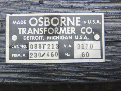 Osborne 088T213 Industrial Transformer 230/460V Pri