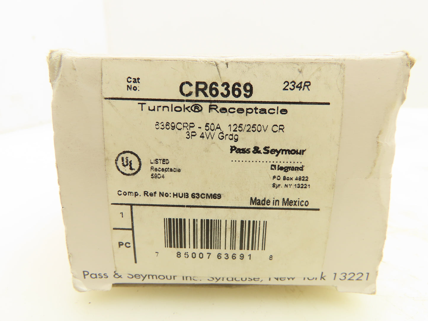 Pass & Seymour Legrand CR6369 Dockside Receptacle 125-250VAC 50A 3 Pole 4 Wire