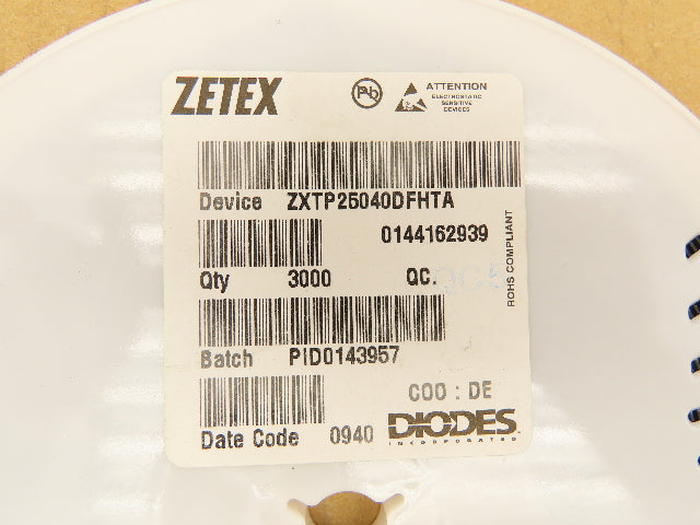 Zetex ZXTP25040DFHTA Single Bipolar Transistor 40V 3A 1.25W Lot of 3000
