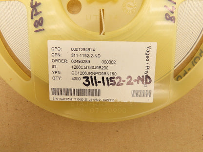 Yageo CC1206JRNPO9BN180 Ceramic Capacitor 18PF 50V Reel Lot of 3000
