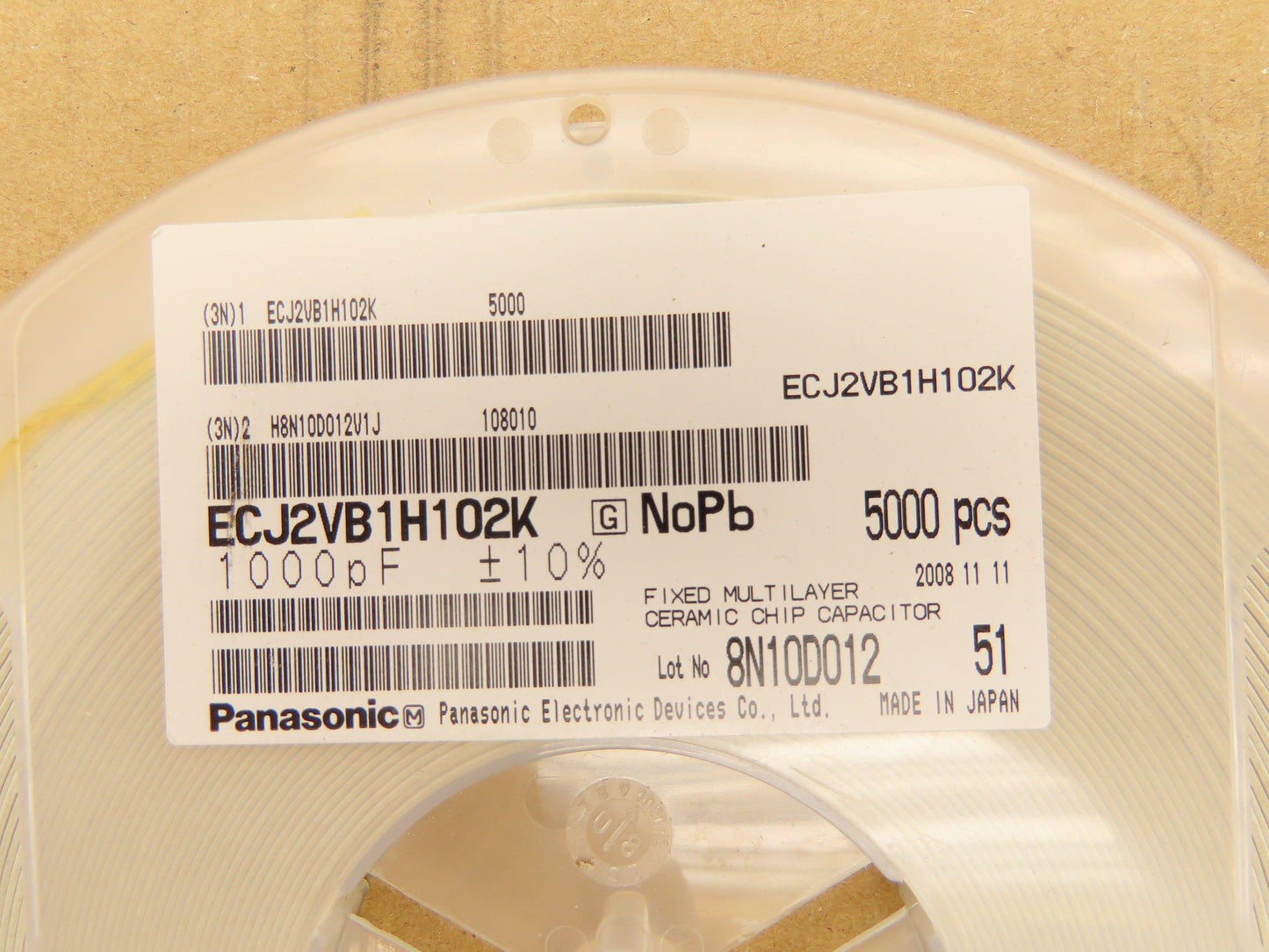 Panasonic ECJ2VB1H102K Fixed Multilayer Ceramic Capacitor 1000pF Lot of 5000