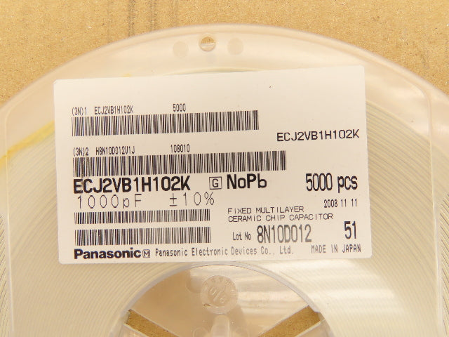 Panasonic ECJ2VB1H102K Fixed Multilayer Ceramic Capacitor 1000pF Lot of 5000