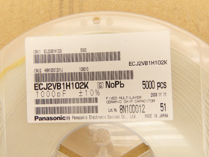 Panasonic ECJ2VB1H102K Fixed Multilayer Ceramic Capacitor 1000pF Lot of 5000