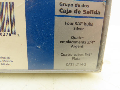 Thomas & Betts LT14-2 2 Gang Outlet Box Four 3/4" Hubs Outdoor Use Lot Of 4