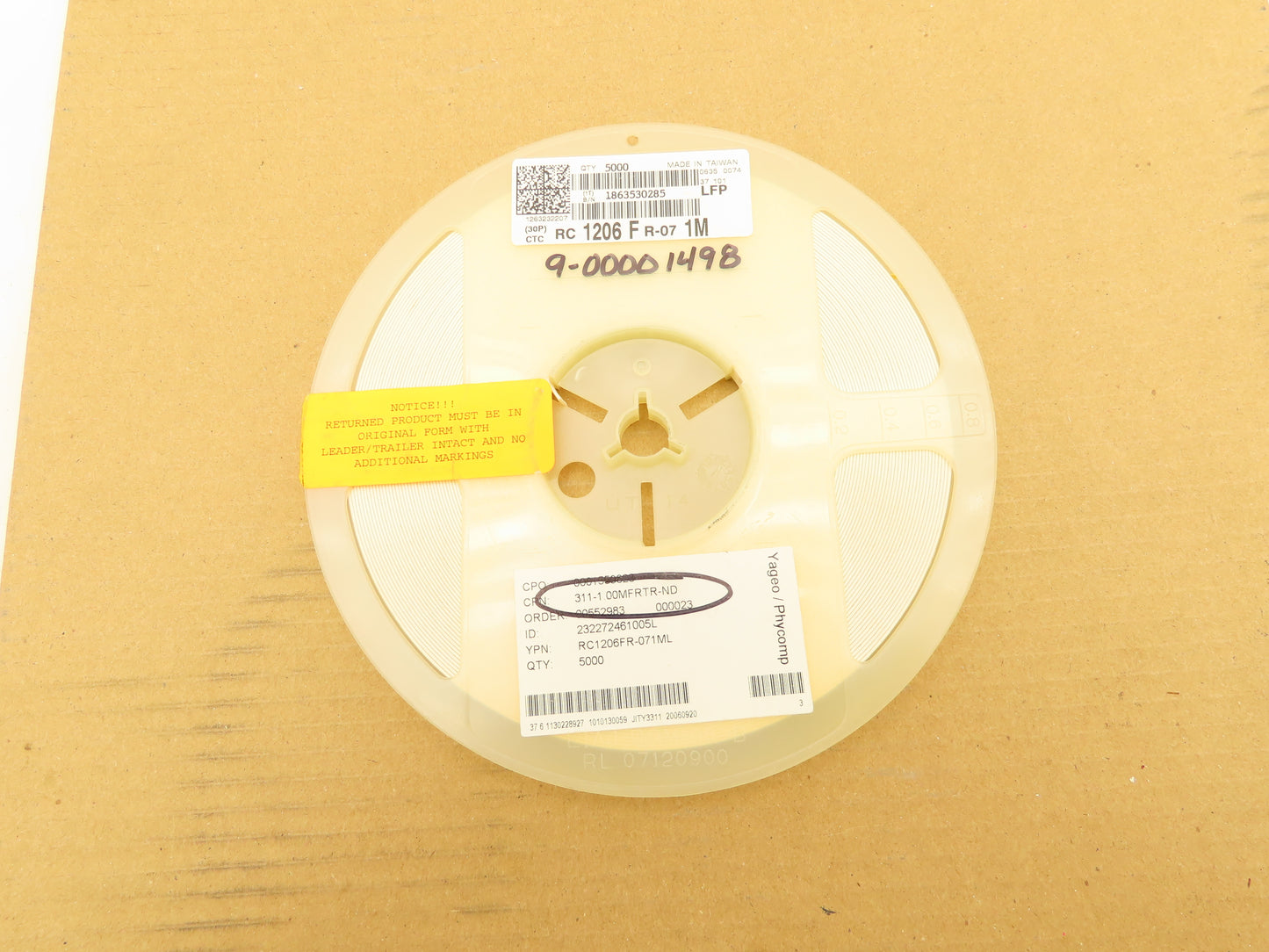 Yageo RC1206FR-071ML Film Chip Resistor Tape & Reel 1 kOhms ±1% 0.25W 5000 QTY