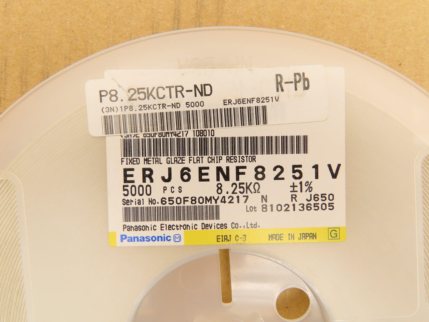 Panasonic ERJ6ENF8251V Fixed Metal Glaze Flat Chip Resistor 8.25K ±1% 5000 Pcs