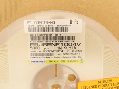 Panasonic ERJ6ENF1004V Fixed Metal Glaze Flat Chip Resistor 1M ±1% 5000 Pcs