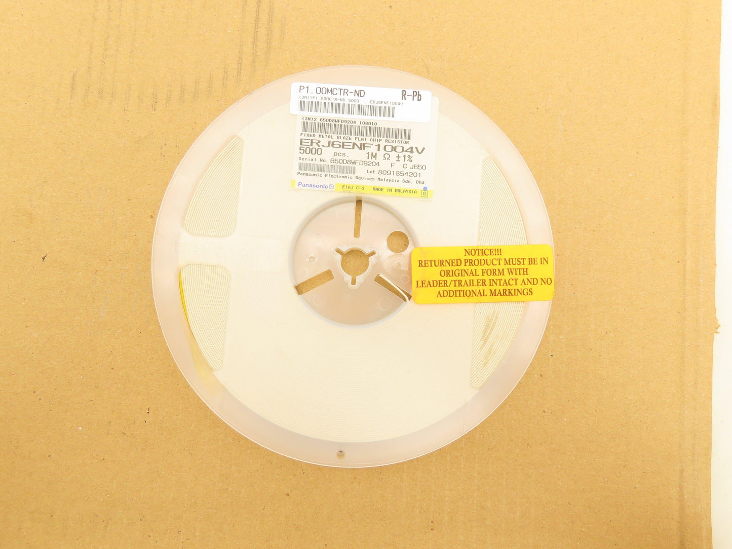 Panasonic ERJ6ENF1004V Fixed Metal Glaze Flat Chip Resistor 1M ±1% 5000 Pcs