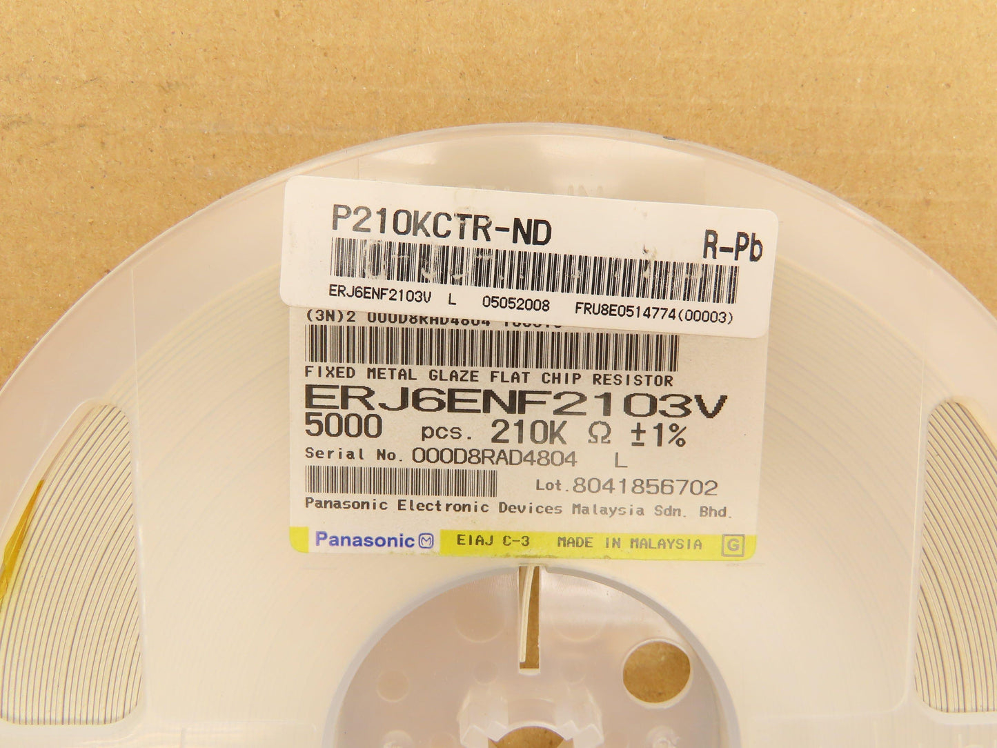 Panasonic ERJ6ENF2103V Fixed Metal Glaze Flat Chip Resistor 210K ±1% 5000 Pcs