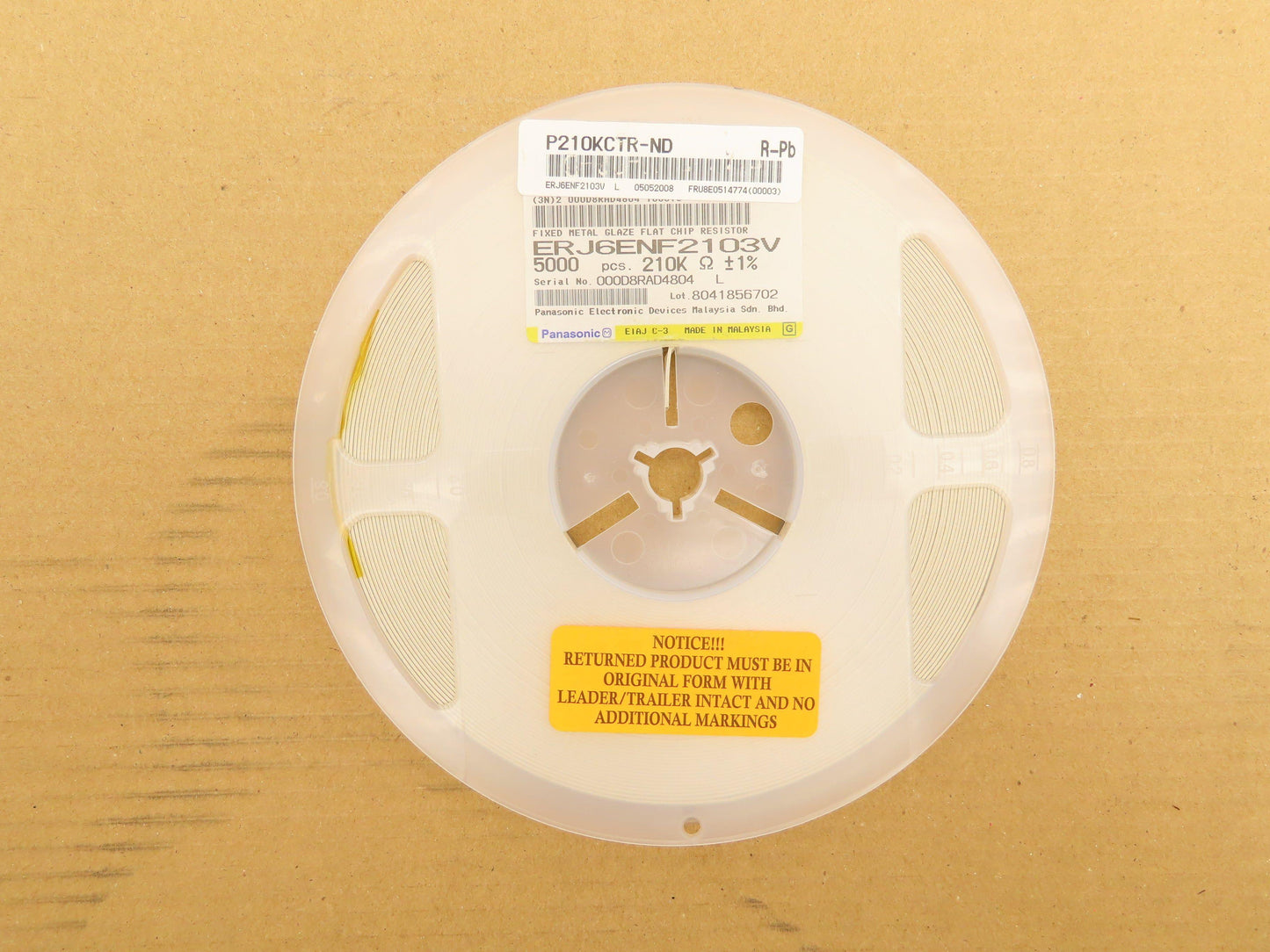 Panasonic ERJ6ENF2103V Fixed Metal Glaze Flat Chip Resistor 210K ±1% 5000 Pcs