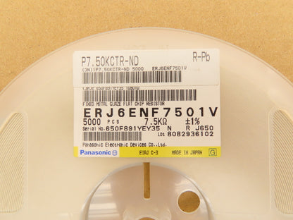 Panasonic ERJ-6ENF7501V Fixed Metal Glaze Flat Chip Resistor 7.5K ± 1% 5000 Pcs