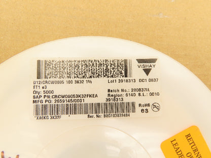 Vishay CRCW08053K32FKEA Chip Resistor Tape And Reel 3.32 kOhms ± 1%  5000 Pcs