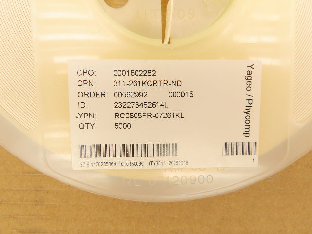Yageo RC0805FR-07261KL Chip Resistor Tape And Reel 5000 Pieces