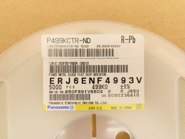 Panasonic ERJ-6ENF4993V Chip Resistor Tape And Reel 499 kOhms ± 1% 5000 Pcs