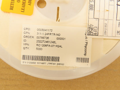 Yageo RC1206FR-071R24L Chip Resistor Tape And Reel 1.24 Ohms ± 1% 5000 Pcs