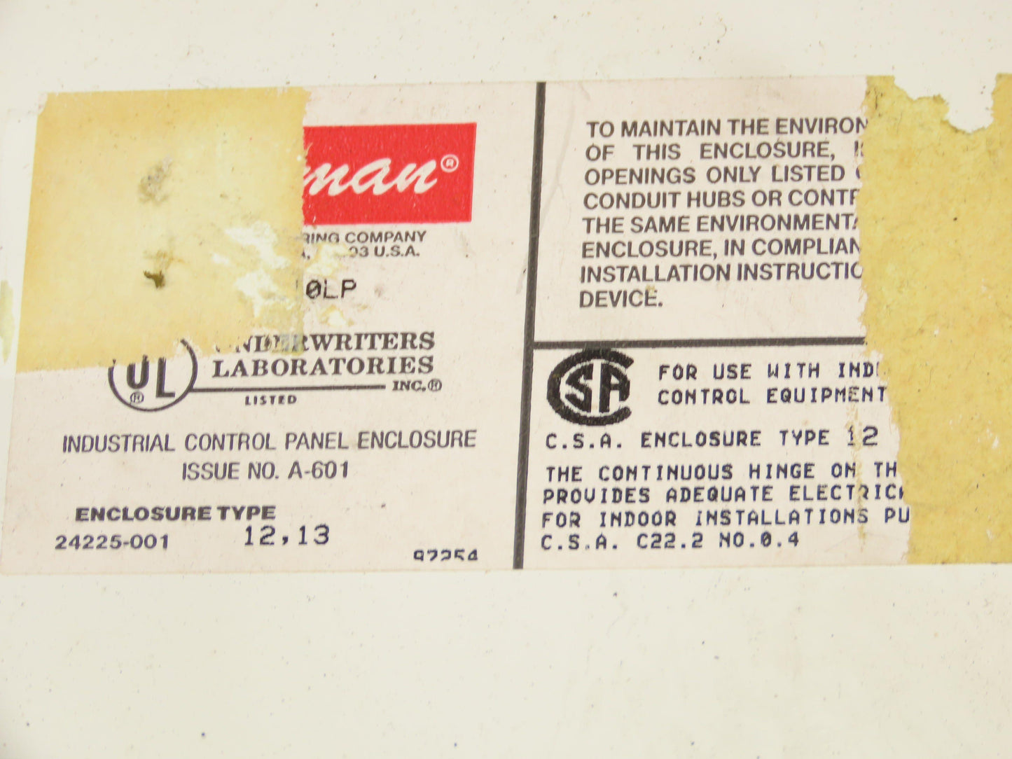 Hoffman 16x20x10" Steel Electrical Enclosure 30A Fusible Rotary Disconnect