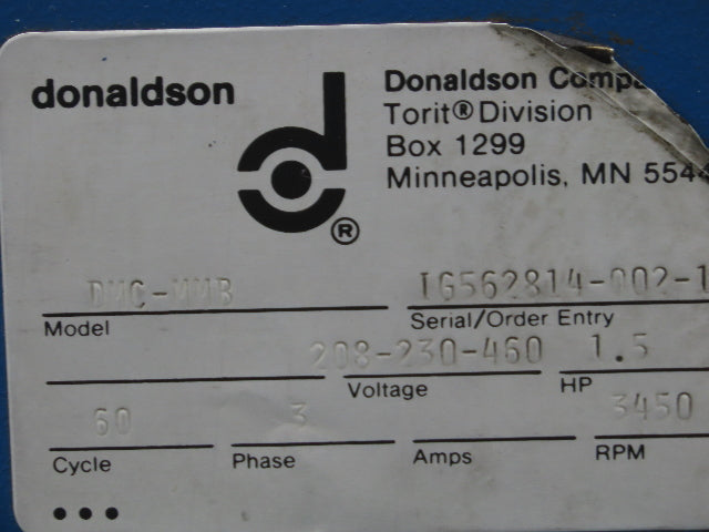 Donaldson DMC-MMB Torit Dryflo Mist Dust Collector 800 SCFM 1-1/2HP 230V 3Ph