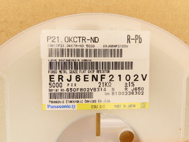 Panasonic ERJ6ENF2102V Chip Resistor Tape And Reel 21 kOhms ± 1% 1/8W 5000 Pcs