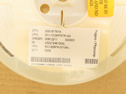 Yageo RC1206FR-0710KL Chip Resistor Tape And Reel 10 kOhms ± 1% 1/4W 5000 Pcs