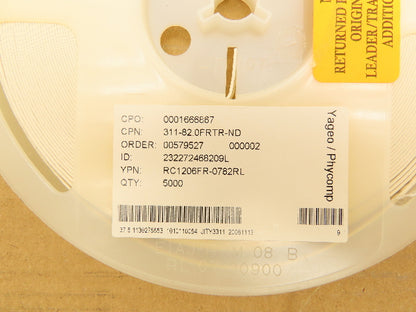 Yageo RC1206FR-0782RL Chip Resistor Tape And Reel 82 Ohms ± 1% 1/4W 5000 Pcs