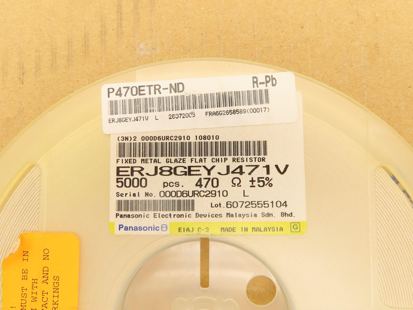 Panasonic ERJ8GEYJ471V Chip Resistor Tape And Reel 470 Ohms ± 5% 5000 Pcs