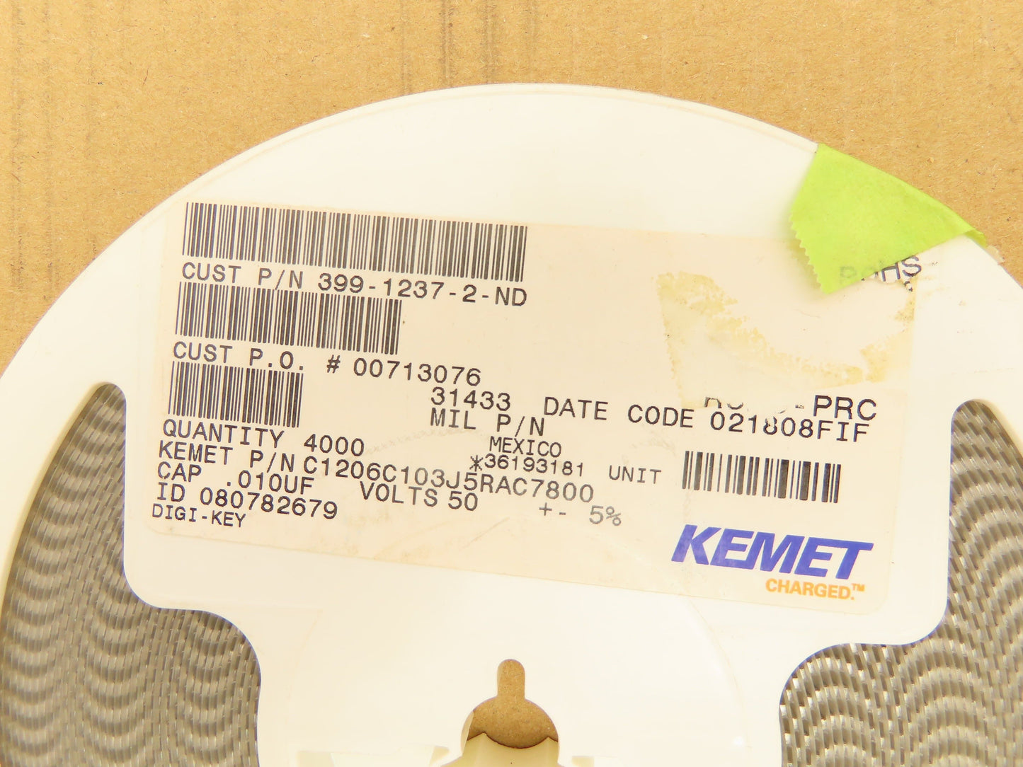 Kemet C1206C103J5RAC7800 Ceramic Capacitors 10000 Pf 50V ± 5 4000 Pcs