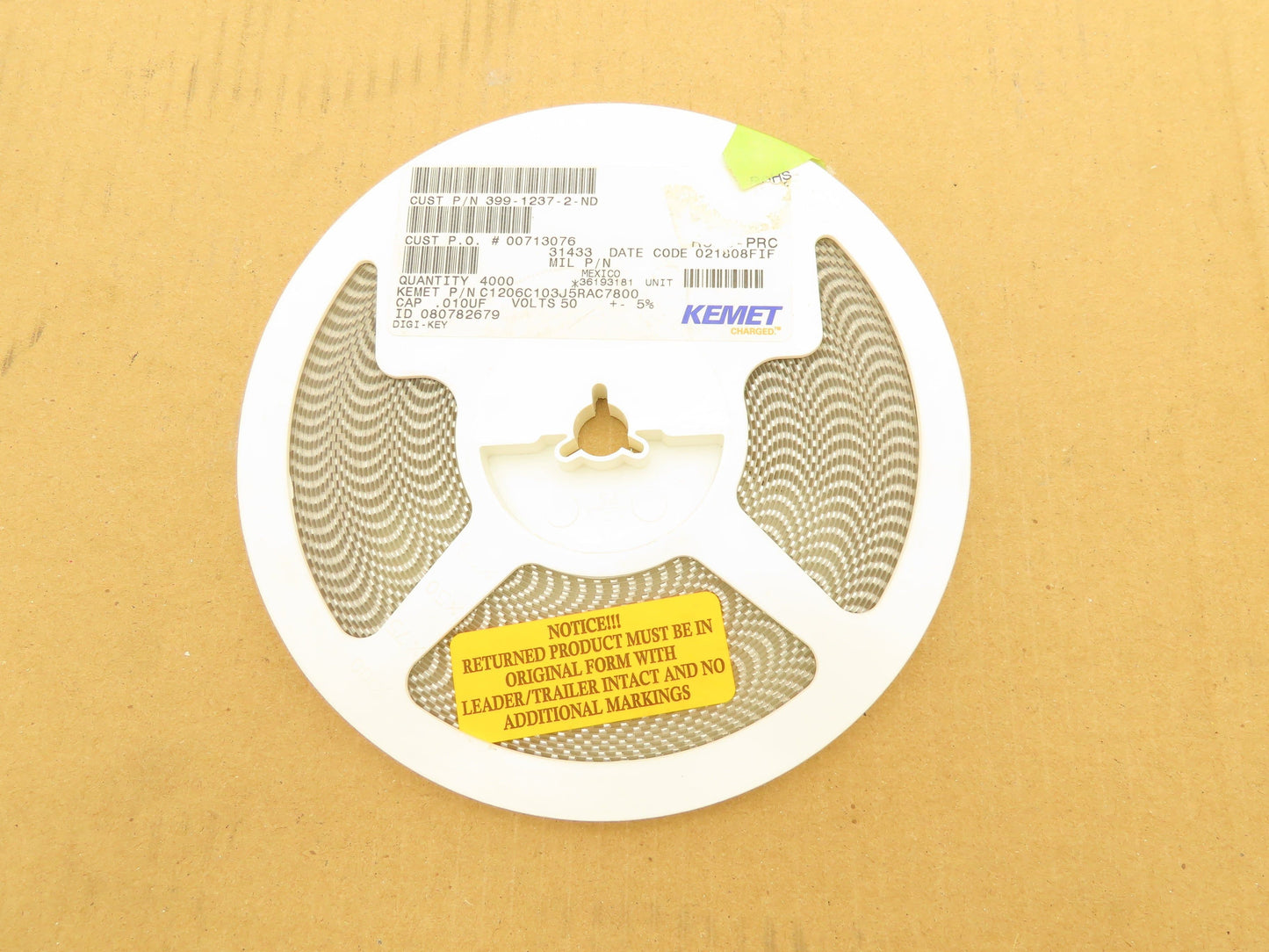 Kemet C1206C103J5RAC7800 Ceramic Capacitors 10000 Pf 50V ± 5 4000 Pcs