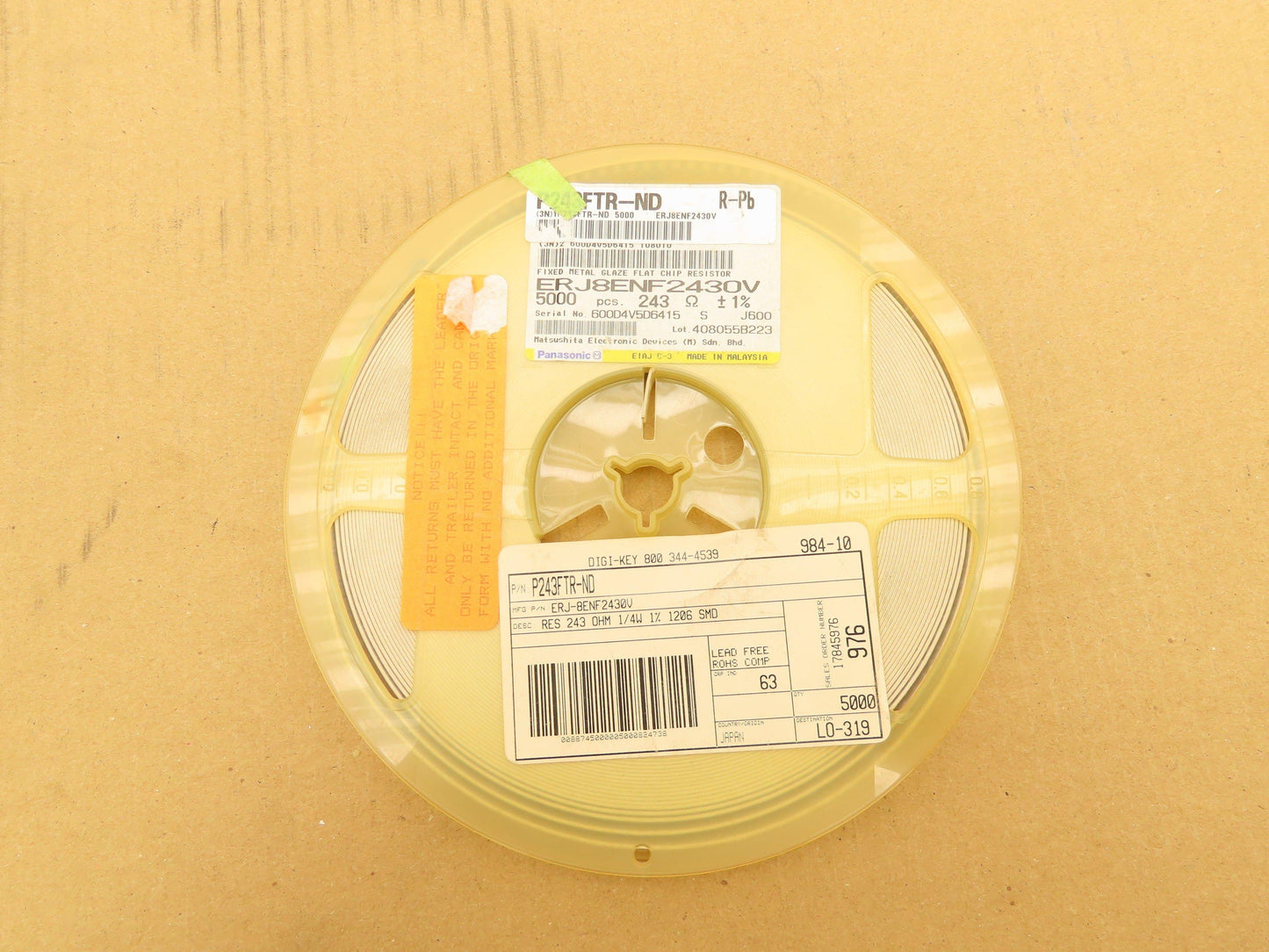Panasonic ERJ-8ENF2430V Fixed Metal Flat Chip Resistors 243 Ohms ± 1% 5000 Pcs