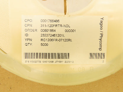 Yageo RC1206FR-07120RL Chip Resistor Tape And Reel 120 Ohms ± 1% 5000 Pcs