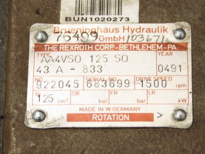 Brueninghaus Rexroth AA4VSO 125 SO Axial Piston Variable Hydraulic Pump 50GPM
