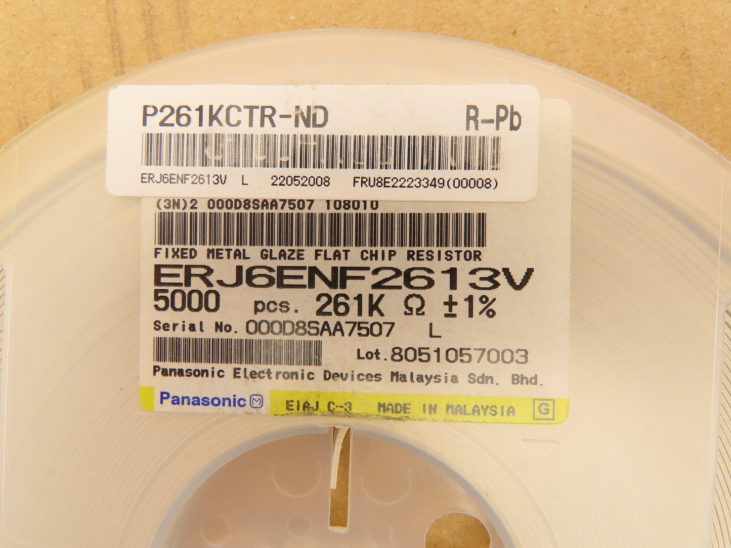 Panasonic ERJ6ENF2613V Chip Resistor Tape And Reel 261 kOhms ± 1% 5000 Pcs