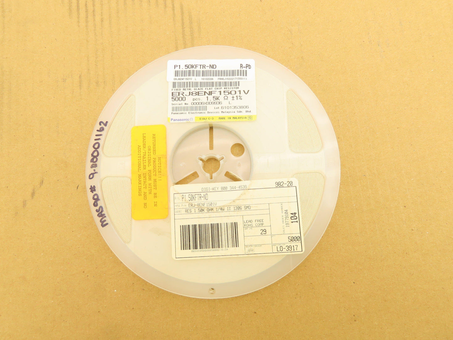 Panasonic ERJ8ENF1501V Chip Resistor Tape And Reel 1.5 kOhms ± 1% 1/4W 5000 Pcs