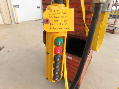 Harrington 1 Ton Single Girder Underhung Bridge Crane 17' Span w/Chain Hoist