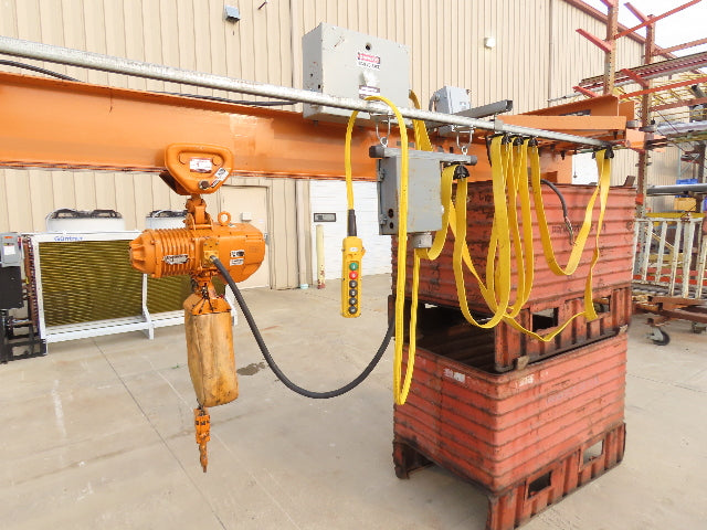 Harrington 1 Ton Single Girder Underhung Bridge Crane 17' Span w/Chain Hoist