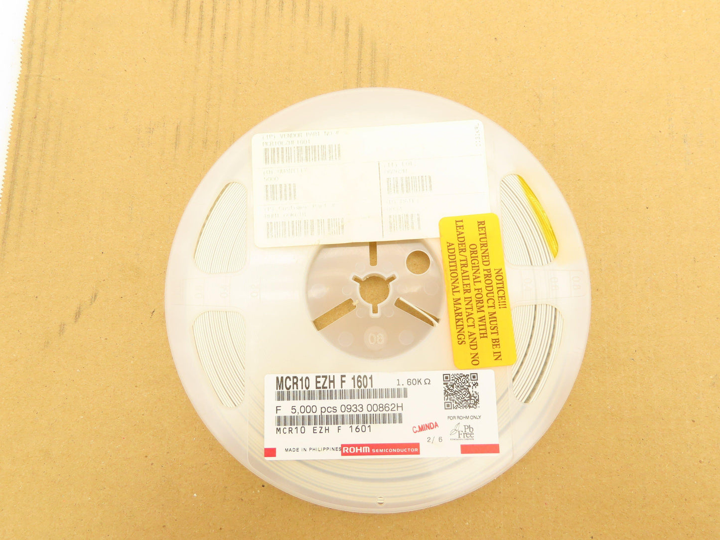 Rohm MCR10EZHF1601 Chip Resistor Tape And Reel 1.6 kOhms ± 1% 5000 Pcs