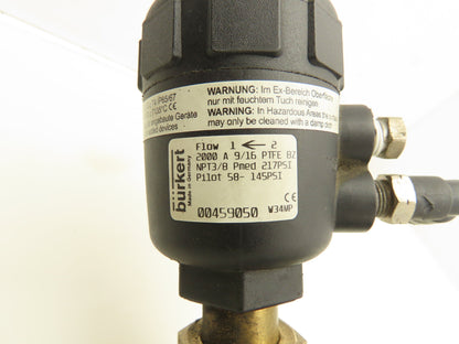 Burkert Excelon 2000 A 9/16 PTFE BZ Pneumatic 2/2 Angle Seat Valve Lubricator