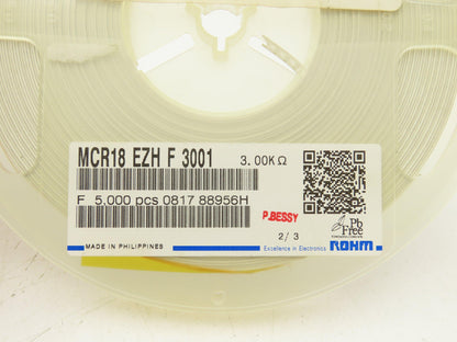 Rohm MCR18EZHF3001 Chip Resistor Tape And Reel 3 kOhms ± 1% 1/4W 5000 Pcs