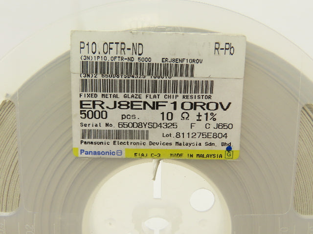 Panasonic ERJ8ENF10R0V Fixed Metal Glaze Flat Chip Resistor 10 Ohms 5000 Pcs