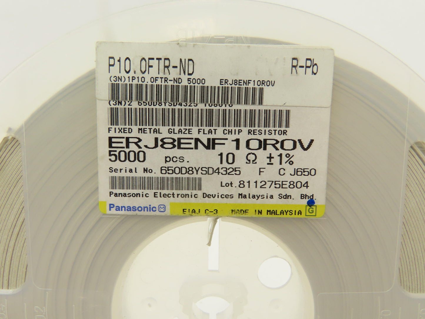 Panasonic ERJ8ENF10R0V Fixed Metal Glaze Flat Chip Resistor 10 Ohms 5000 Pcs