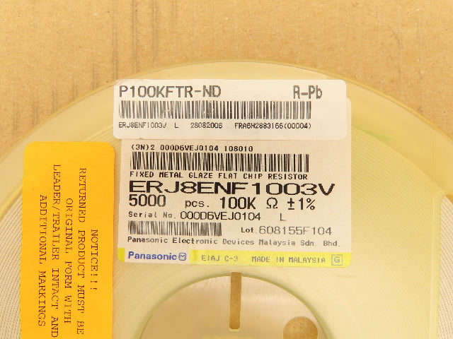 Panasonic ERJ8ENF1003V Fixed Metal Glaze Flat Chip Resistor 100 kOhms 5000 Pcs