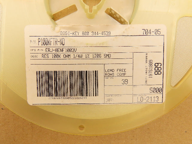 Panasonic ERJ8ENF1003V Fixed Metal Glaze Flat Chip Resistor 100 kOhms 5000 Pcs