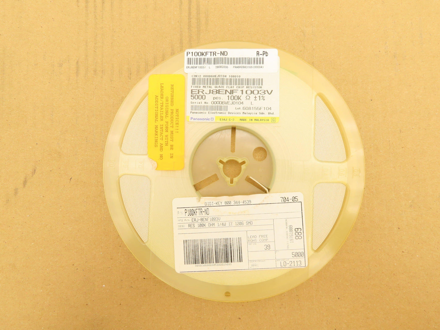 Panasonic ERJ8ENF1003V Fixed Metal Glaze Flat Chip Resistor 100 kOhms 5000 Pcs