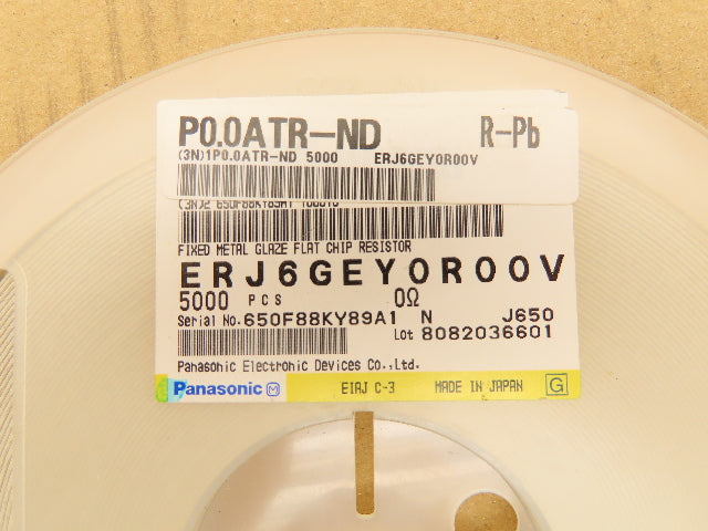 Panasonic ERJ6GEY0R00V Fixed Metal Glaze Flat Chip Resistor 0 Ohms 5000 Pieces