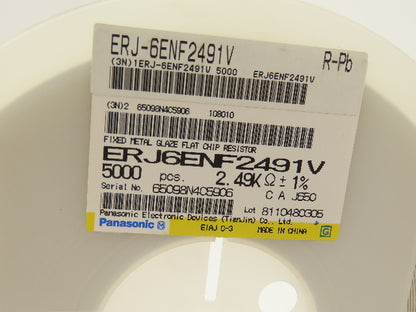 Panasonic ERJ-6ENF2491V Fixed Metal Glaze Flat Chip Resistor 2.49 kOhms 5000 Pcs