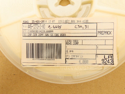 TDK C1608C0G1H220J080AA 
Ceramic Capacitors 22 pF ± 5% 50V 4000 Pieces